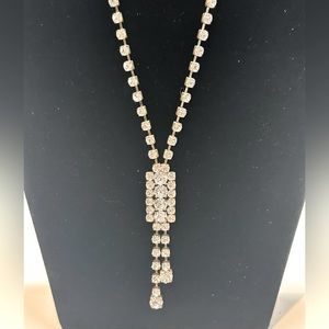 44. J Crew 26 inches rhinestones Art Deco on brass tone chain with spring clasp